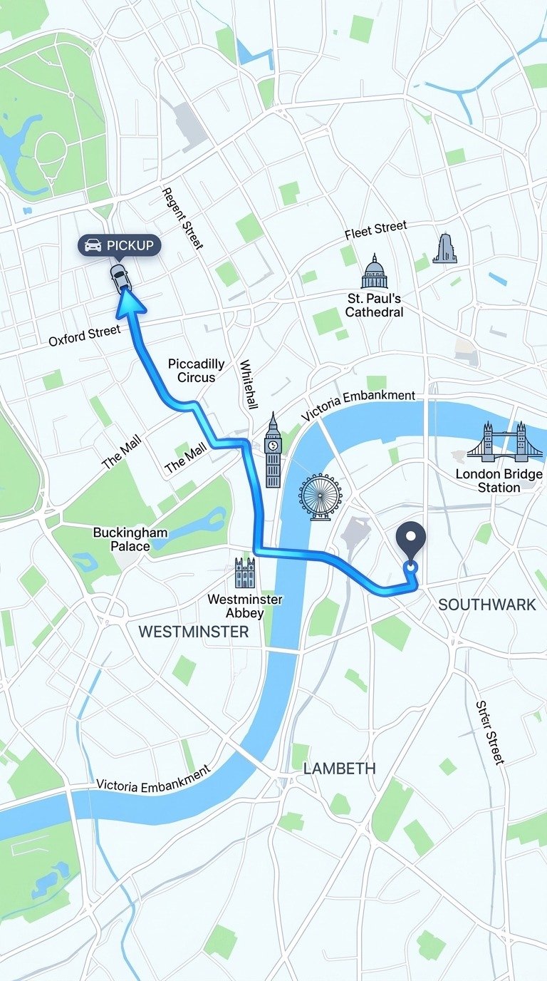 London map with River Thames, Oxford Street and Westminster